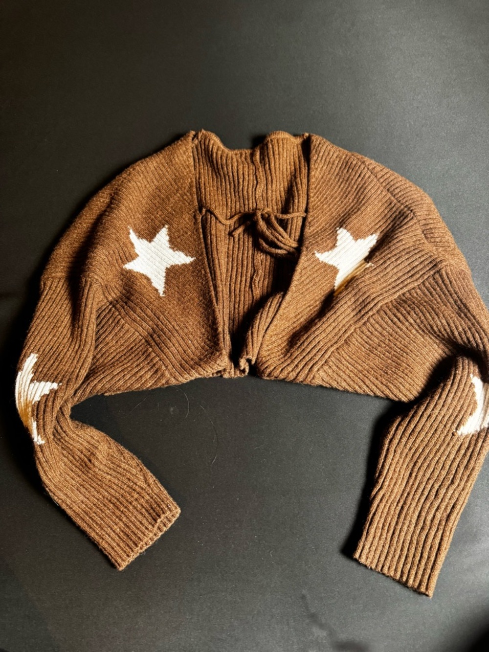 Brown Star Motif Cropped Women’s Sweater Cider 4XL